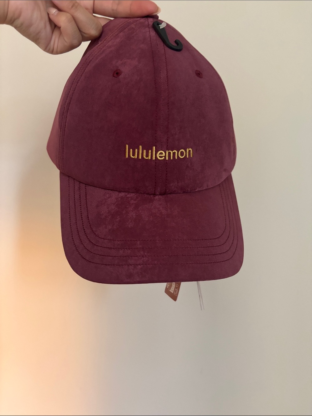 Nwt! lululemon athletica Maroon Suede-Look Baseball Cap with Gold Logo